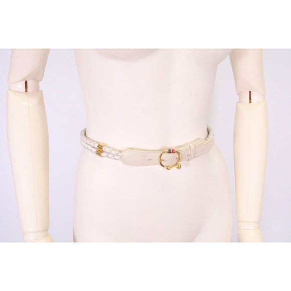 Vintage Gucci White Leather Belt with Red Blue Enamel Round Gold Buckle - Picture 9 of 9